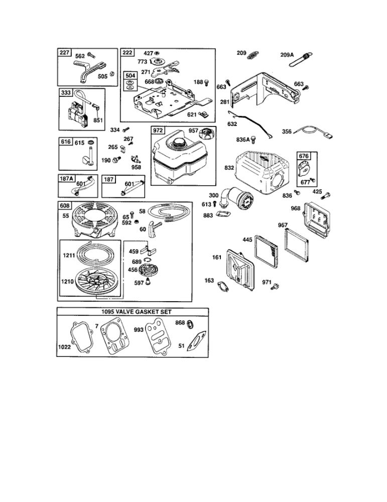 Rewind Starter/Fuel Tank Diagram and Parts List for 126302-0776-E1C  Briggs and Stratton Engine
